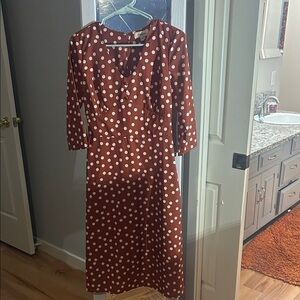 Timeless Long Sleeve Polka Dot brown dress